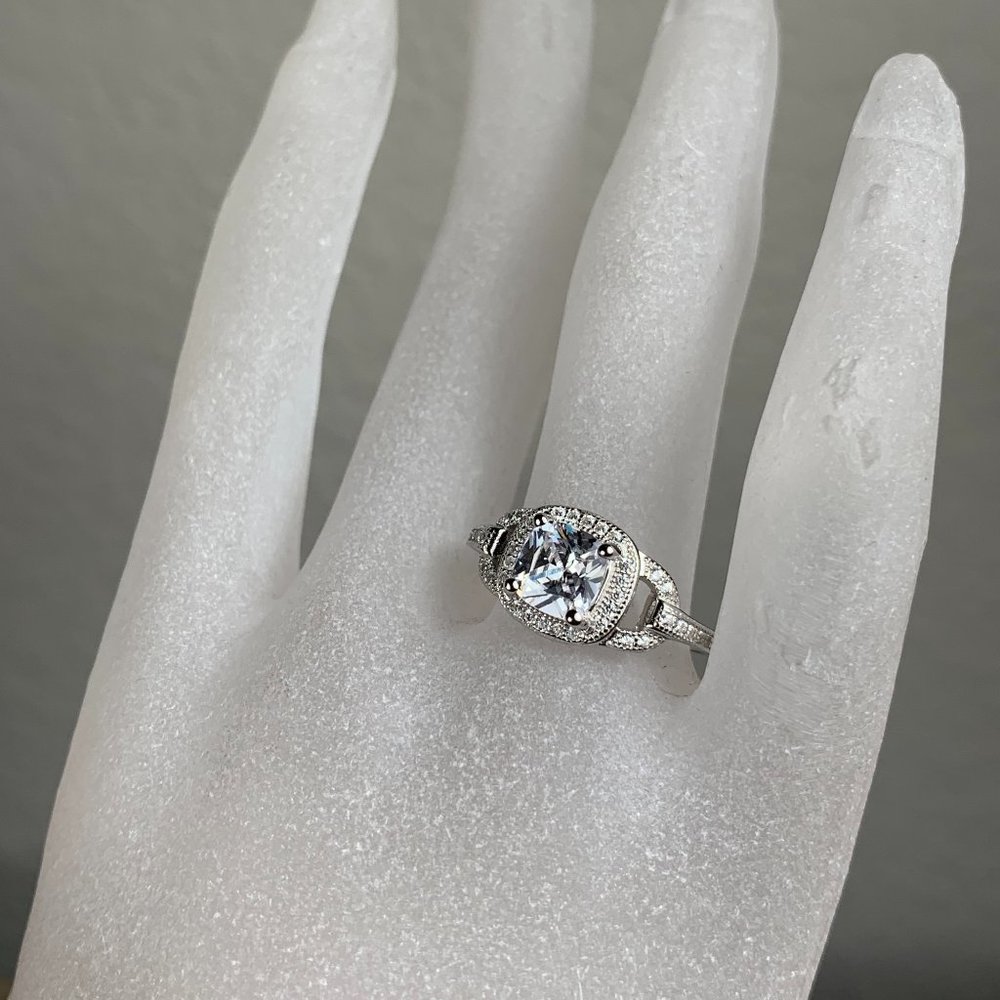 NEW Size 7 1/4 Pave Set CZ Cubic Zirconia Engagement Ring in Sterling Silver